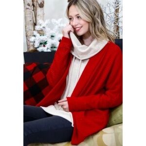Red Waffle Knit Dolman Sleeve Cardigan
